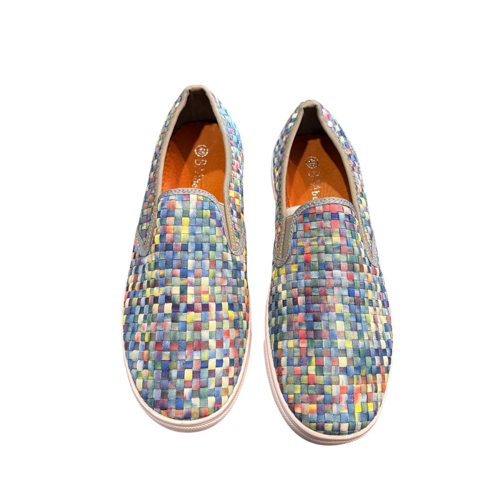 Bernie Mev Multi Color Woven‎ Elastic Slip On Sneakers Womens 40 Rainbow Pixel